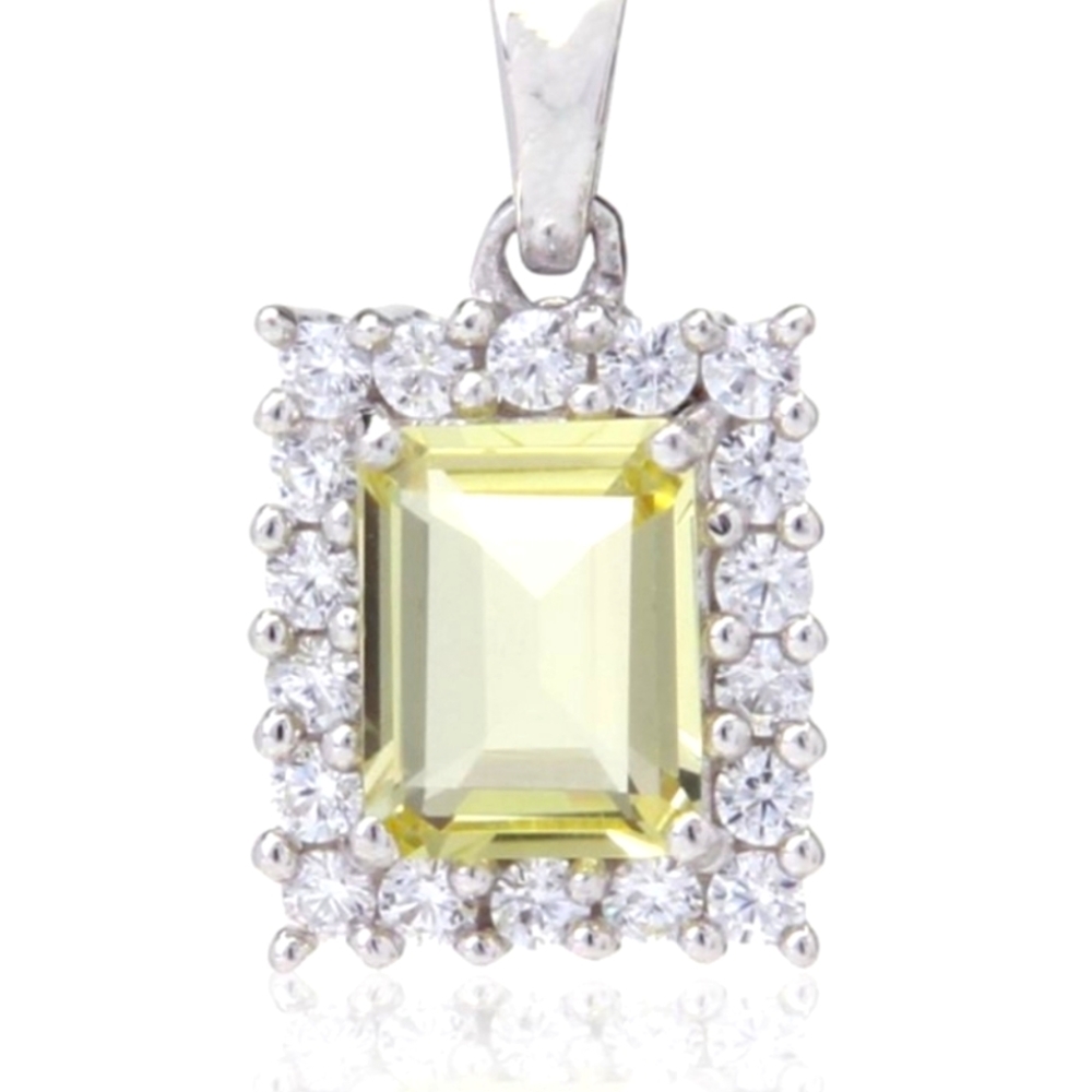 Emerald cut Lemon Topaz Halo Pendant